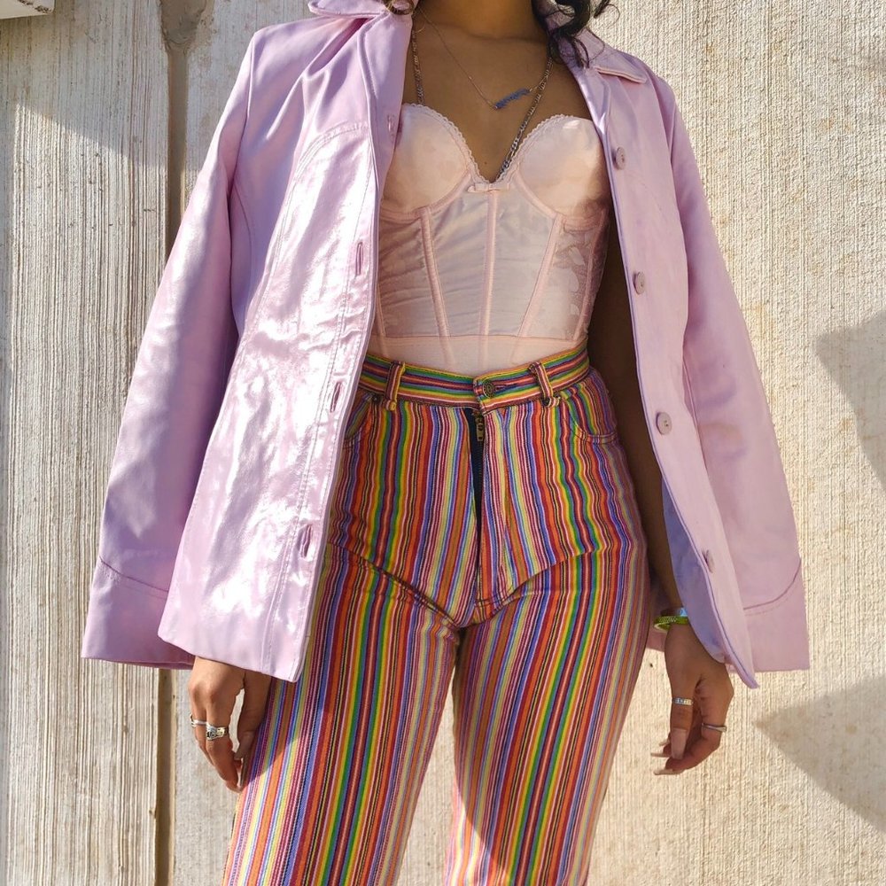 VINTAGE LAVENDER PINK LEATHER JACKET BY WILSON. - Picture 3 of 4